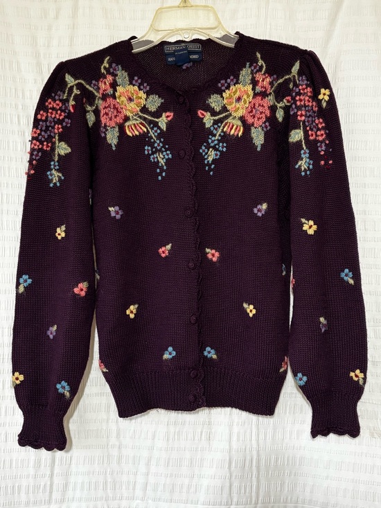 Herman Geist Sweaters - Vintage Herman Geist Hand Embroidered Floral Cardigan Sz Small